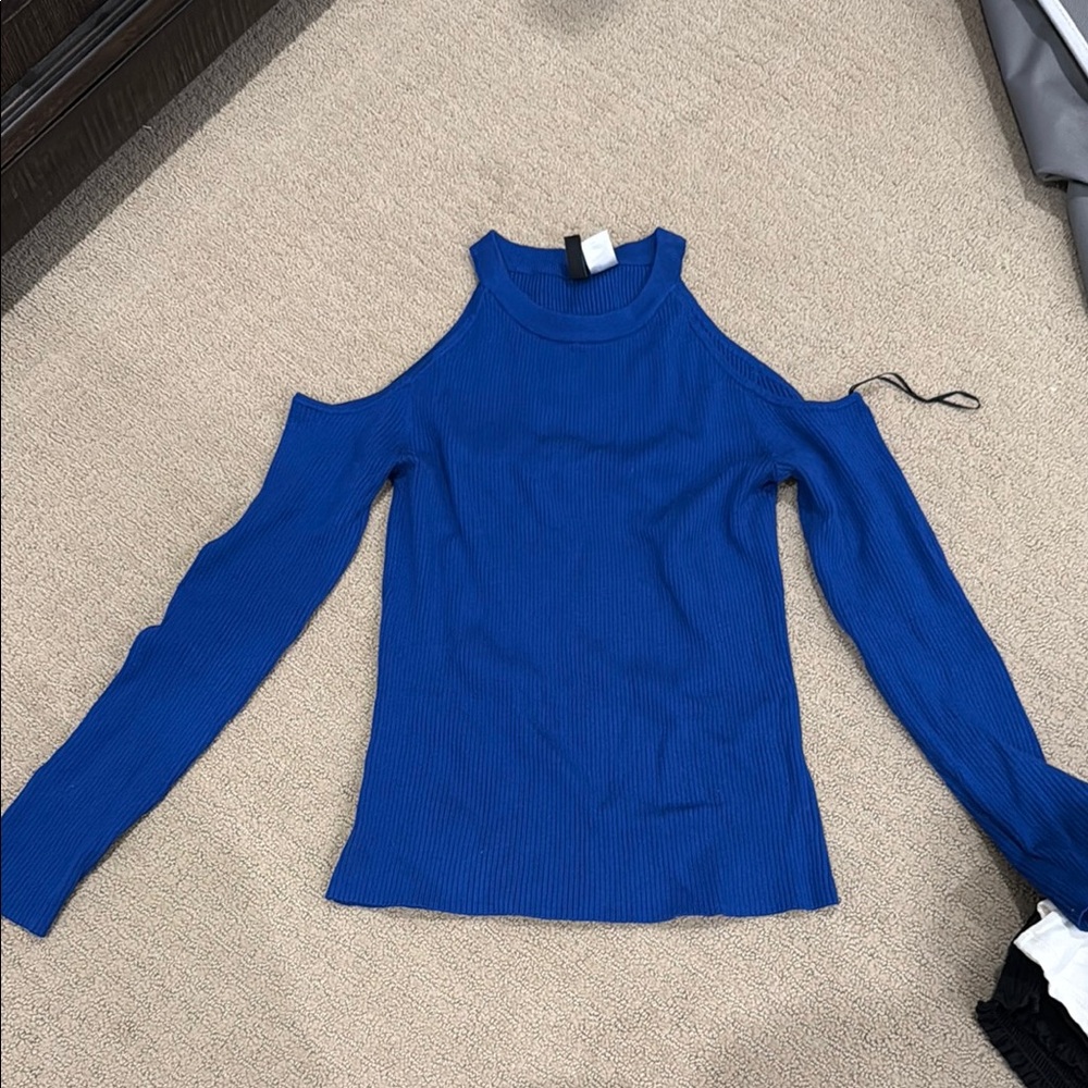 Blue Cold Shoulder Top